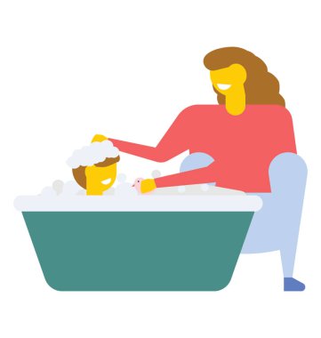 Banyo onun bebek, düz vektör simge anne 