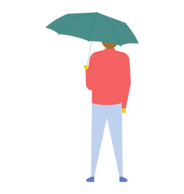 Bir adamın şemsiyesi altında düz vektör simge ayakta arkadan görünüm 