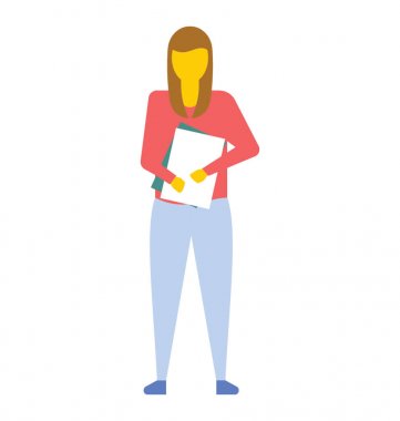 Kitaplar, düz vektör simgesi tutan genç bir kız öğrenci 