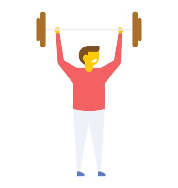 Kaslı vücut geliştirmeci adam büyük halter, düz vektör simgesi ile yapıyor 