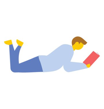 Kitap, okuma çocuk düz vektör simgesi aşağı, yalan 