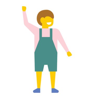 Onun sağ el yukarı doğru düz vektör simgesi gündelik elbise bir okul öncesi çocuk kaldırdı 