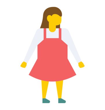 Küçük bir kız ayakta giyen gündelik elbise, düz vektör simgesi 