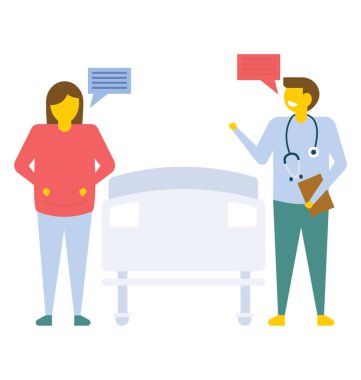 Doktor hasta hastane odasında, düz vektör simgesi ile danışmanlık 