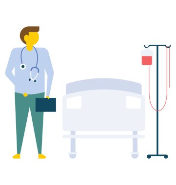 Hastane odasında, düz vektör simge ayakta doktor 