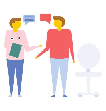 Doktor hasta hastane odasında, düz vektör simgesi ile danışmanlık 