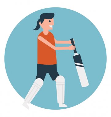 Düz simgesi kriket oyuncusu, kriket oynarken 