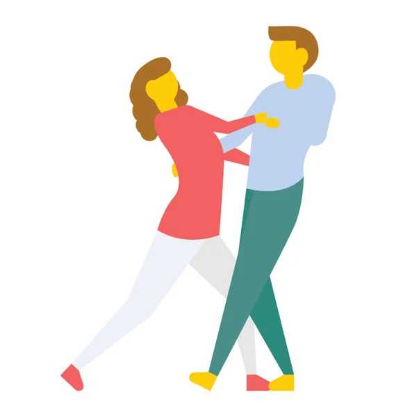 Danse Jeune Couple Dansant Icône Vectorielle Plate — Image vectorielle