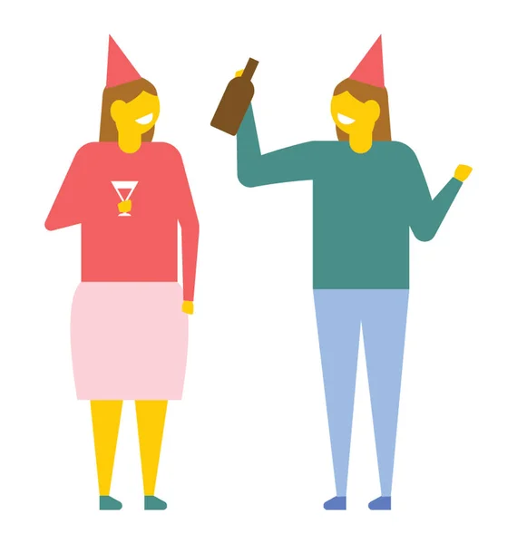 Szczęśliwy Przyjaciółmi Świętować Razem Imprezę Urodzinową Udostępnianie Pić Alkohol Płaskie — Wektor stockowy