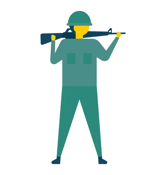 Soldaat Veld Uniform Met Wapen Platte Vector Pictogram — Stockvector