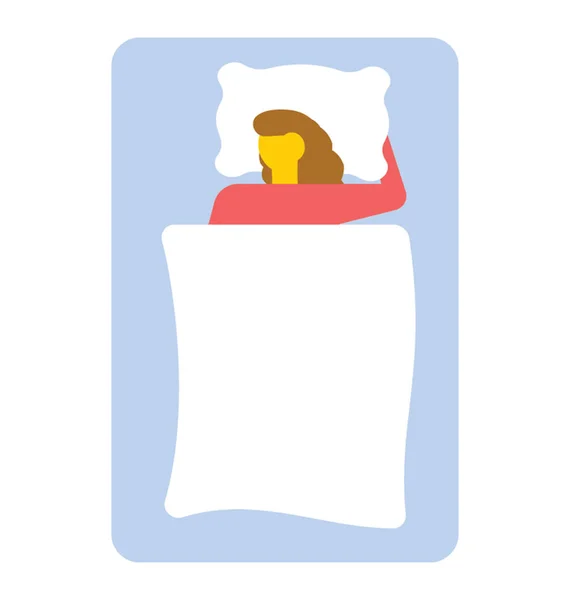 Top View Young Sleeping Woman Bed Flat Vector Icon — Stock Vector