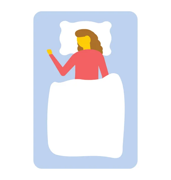 Tampilan Atas Wanita Tidur Muda Tempat Tidur Ikon Vektor Datar - Stok Vektor