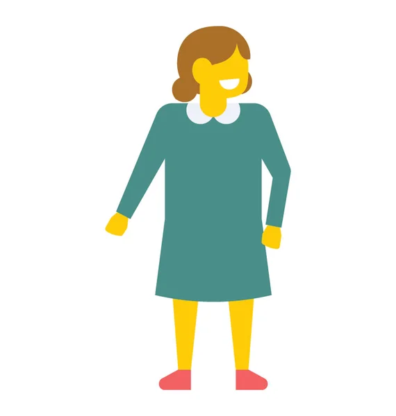 一个学龄前女孩穿着休闲礼服 准备上学 平面矢量图标 — 图库矢量图片