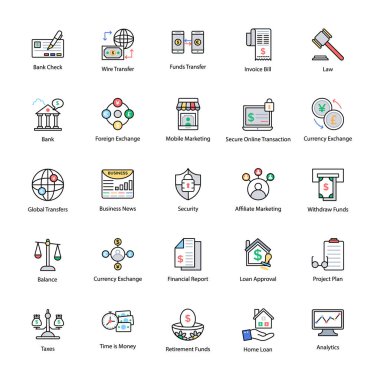 Renkli çizgi simgeleri iş ve Finans