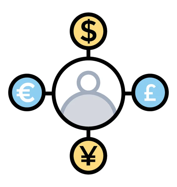 Icône Ligne Plusieurs Devises Échange Argent — Image vectorielle