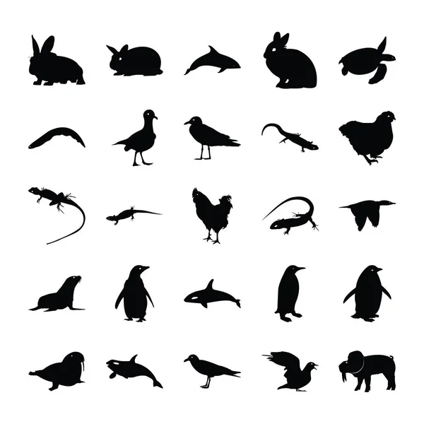 Animales Conjunto Iconos Sólidos — Archivo Imágenes Vectoriales