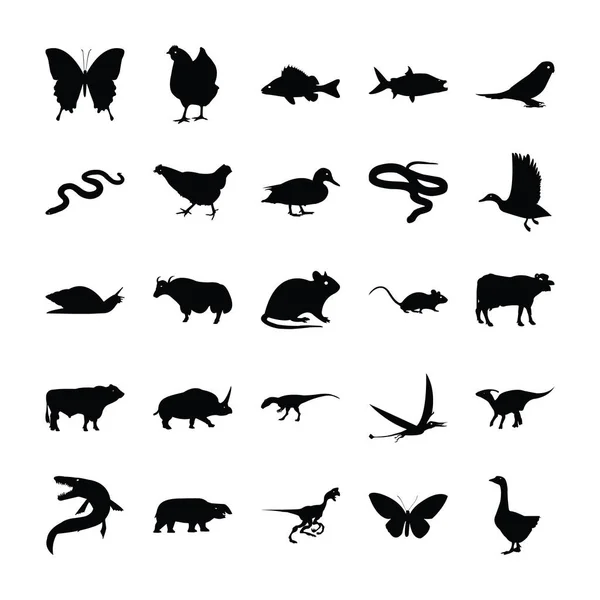 Animales Salvajes Iconos Sólidos — Vector de stock