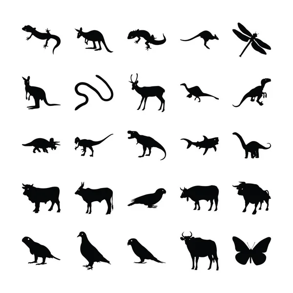 Animales Salvajes Iconos Llenos — Archivo Imágenes Vectoriales