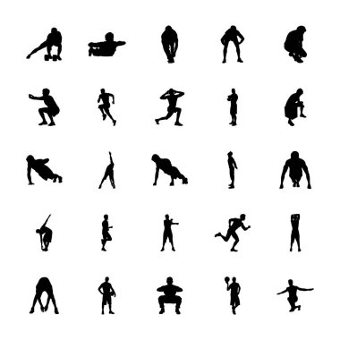 Fitness Egzersizi Silüetleri Simgeleri Ayarla