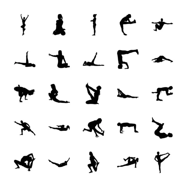 Yoga Egzersiz Dolu Piktogram — Stok Vektör