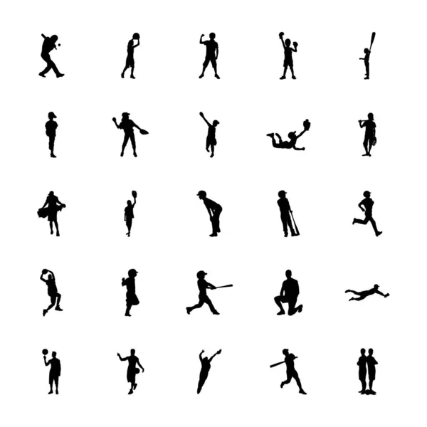 Set Iconos Siluetas Deportivas Aire Libre — Vector de stock