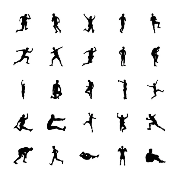 Fitness Übungen Silhouetten Icons Pack — Stockvektor