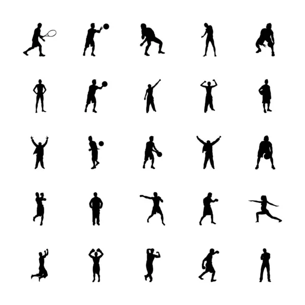 Conjunto Siluetas Ejercicio Fitness Vectores — Vector de stock