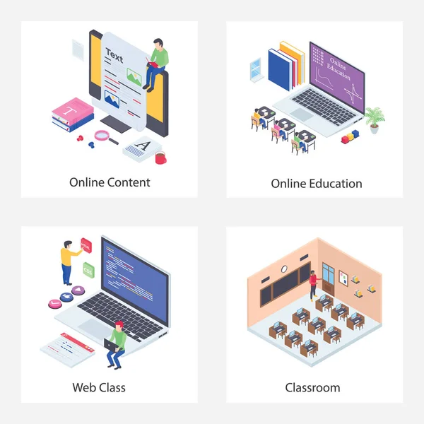 Çevrimiçi Ders Isometric Illustrations 