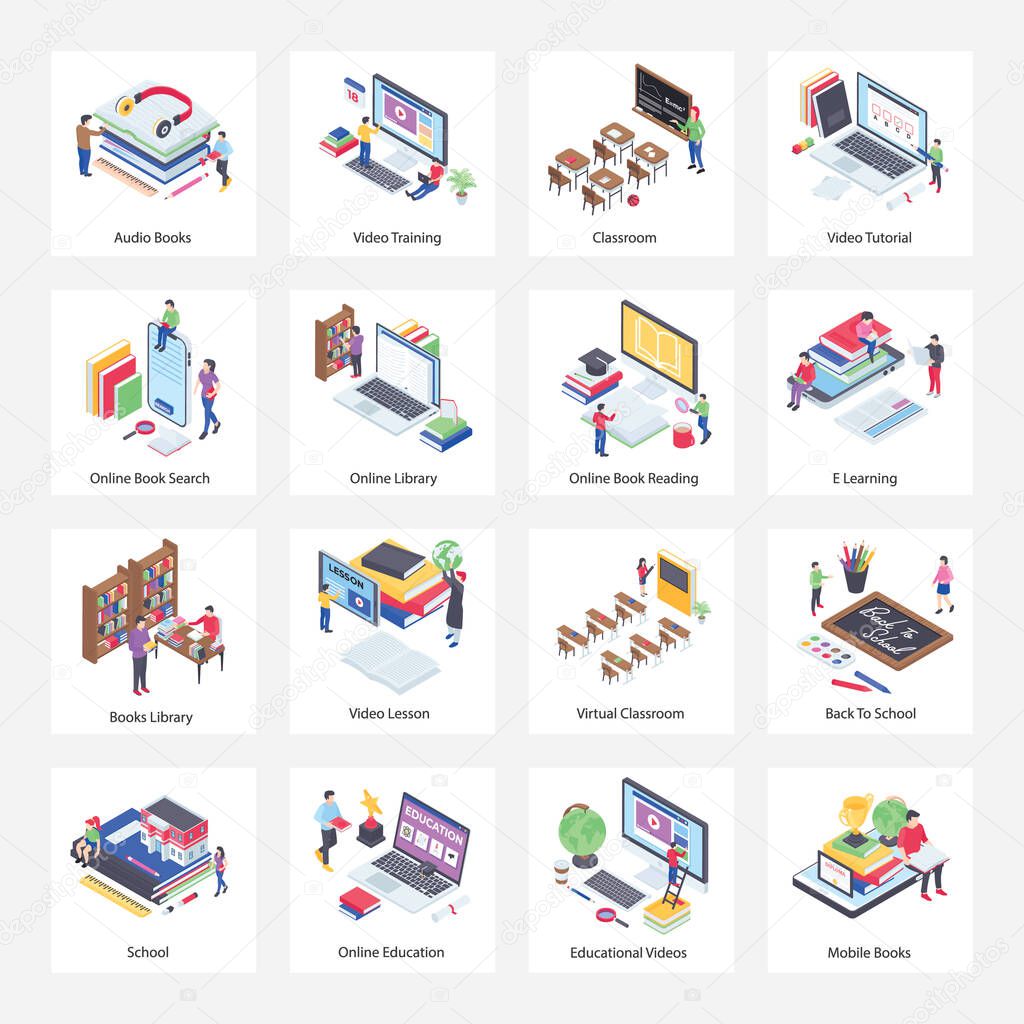 Online Education Isometric Icons Pack 