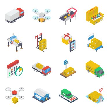 Ulaşım Paketi Isometric Simgeleri 