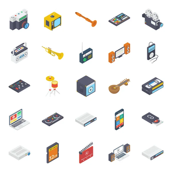 Dispositivos Multimedia Iconos Isométricos Pack — Vector de stock