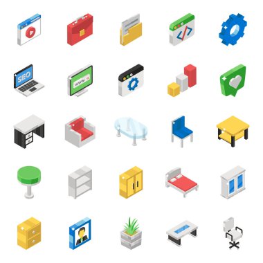 Mobilya İçi Isometric Vektör Tasarımı 