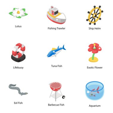 Sahil Faaliyetleri Isometric Simgeleri Paketi 