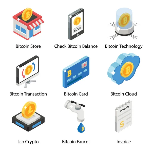 Pack Cryptocurrency Isometric Icons — Stock Vector