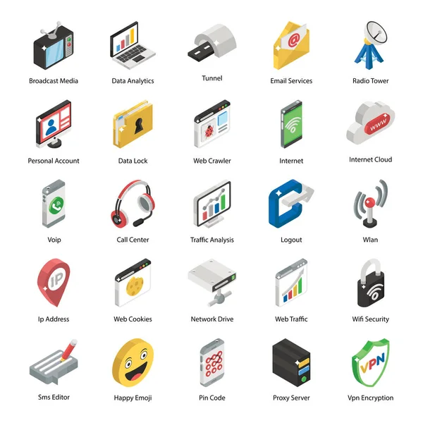 Feedback Und Isometrisches Icons Pack Zur Verkehrsverschlüsselung — Stockvektor