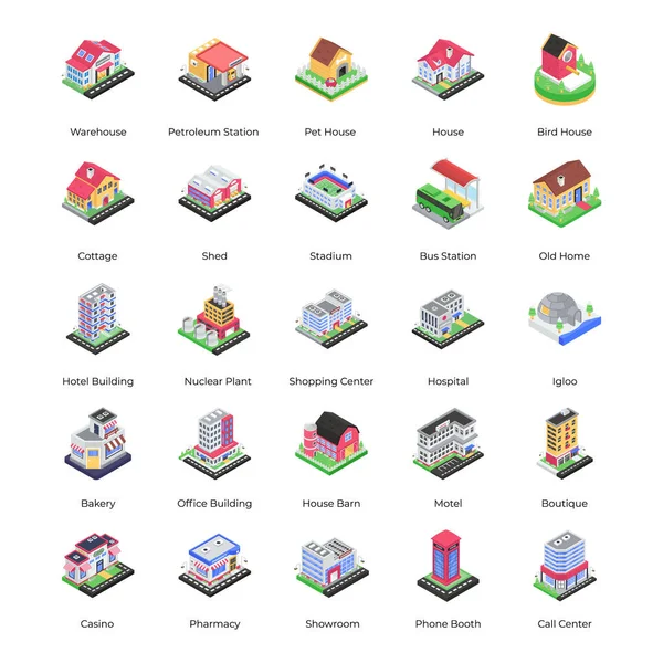 Isometrisches Icon Pack Für Immobilien — Stockvektor