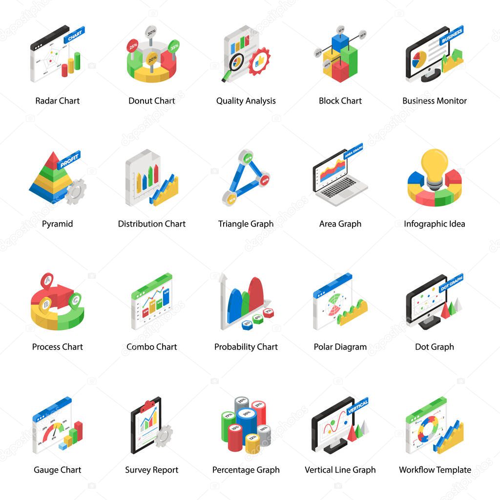 Pack Of Graphs Isometric Icons 