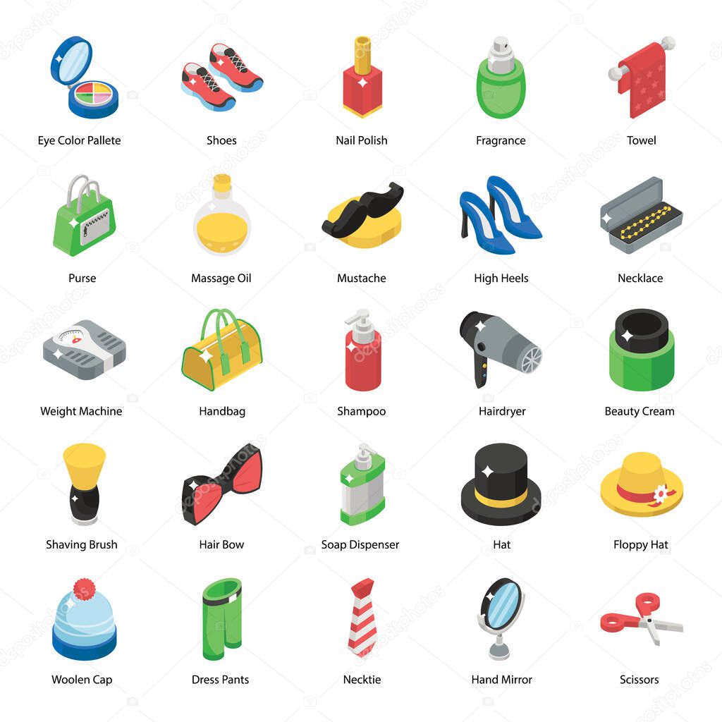 Pack Of Beauty Isometric Icons 