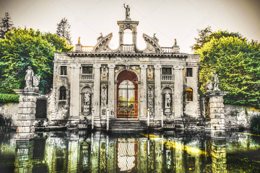 Valsanzibio garden gate water pond entrance of Villa Barbarigo