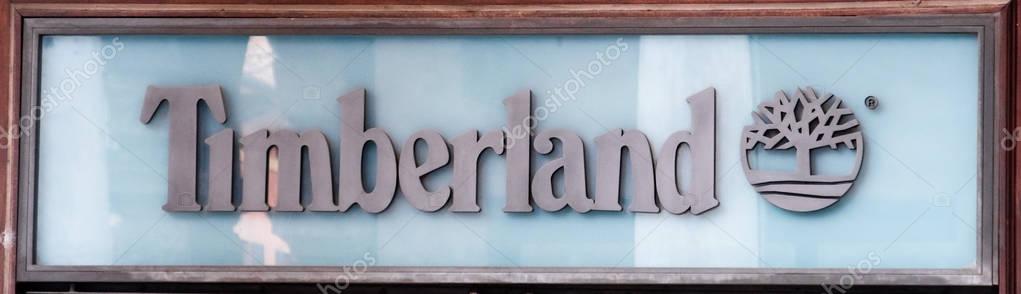 Bologna , Italy, 1 May 2017 - The logo of the Timberland brand