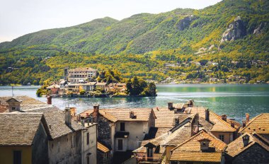 Italy lake orta Novara province Piedmont region antique effect clipart