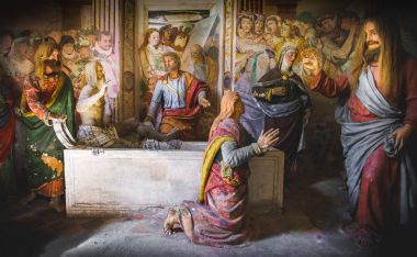 Raising of Lazarus - biblical scene representation (presepe) clipart