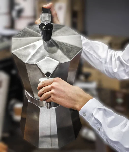 pour moka pot coffee cafeteria service background