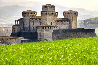 Parma - Italy - castle of Torrechiara meadow vale panorama - Emilia Romagna region clipart