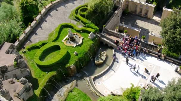 Tivoli Italy aerial view Villa D Este gardens Rometta fountain famous fountains plants UNESCO site italy lazio region Rome province — ストック動画