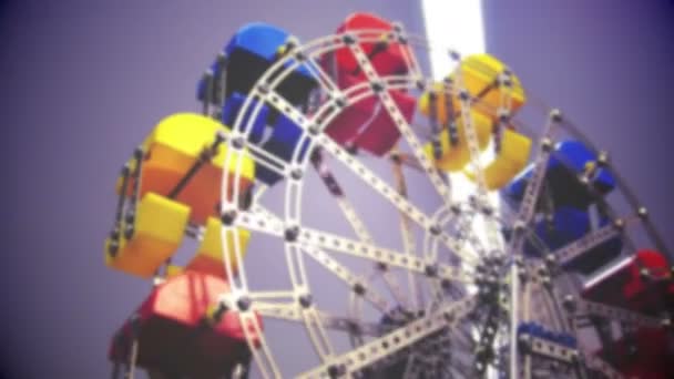 Ferris wheel toy blur background panoramic wheel colorful bottom view — Stok video