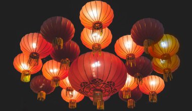 Çin feneri shangai kara gece mat üzerine arka plan
