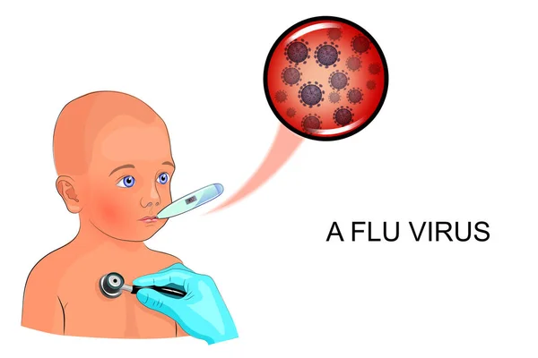 Anak itu sakit dengan virus flu - Stok Vektor