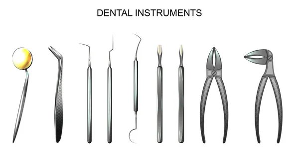 Zahnärztliche Instrumente. Zahnmedizin. — Stockvektor