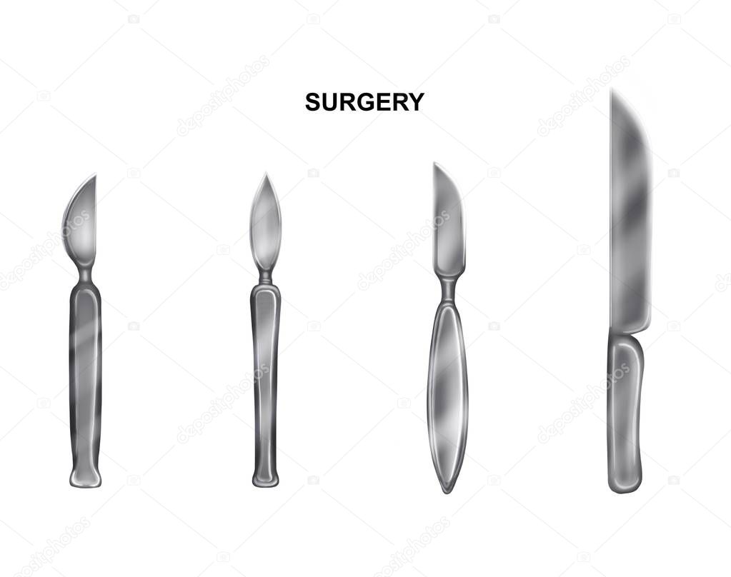 illustration of the scalpels and the knives resection and amputation